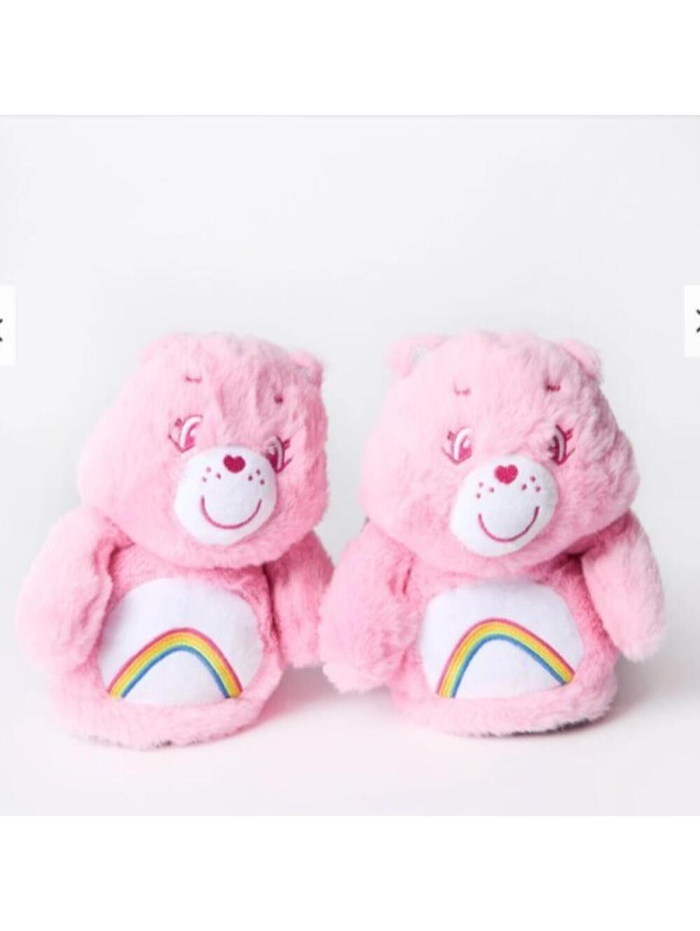 Care Bears Cheer Bear Rainbow Slip In Slippers Womens Medium Cozy Indoor NEW